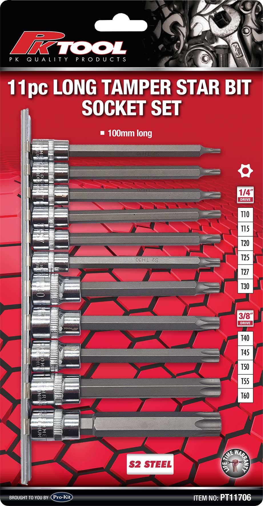 11pc 1/4” to 3/8” Dr Long Tamper Star Bits Socket Set 6pt