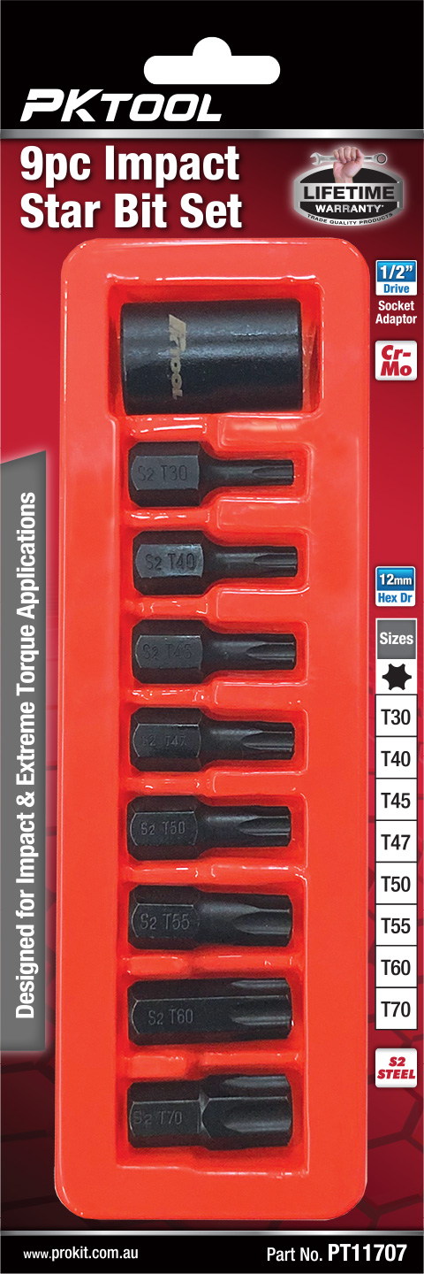 9pc 12mm Hex Dr Impact Star Bit Set