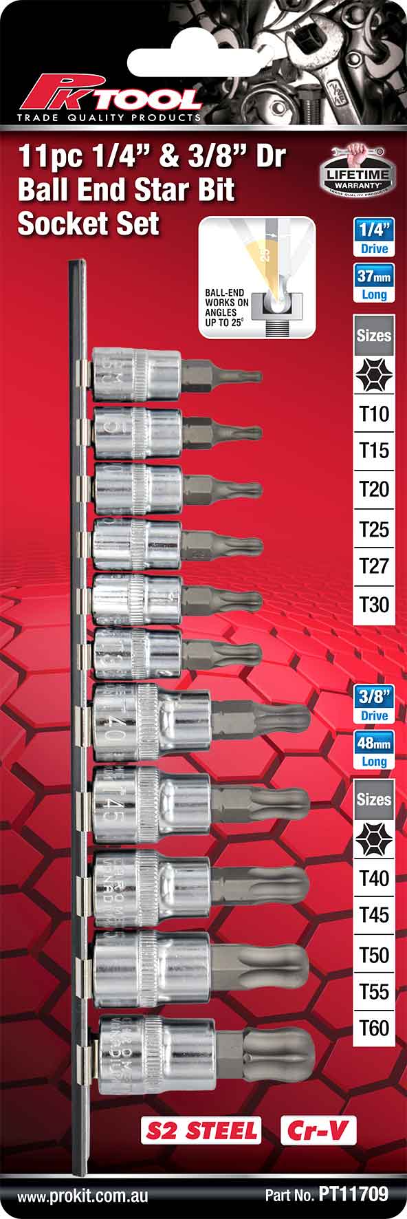 11pc 1/4” to 3/8” Dr Ball End Star Bit Socket Set
