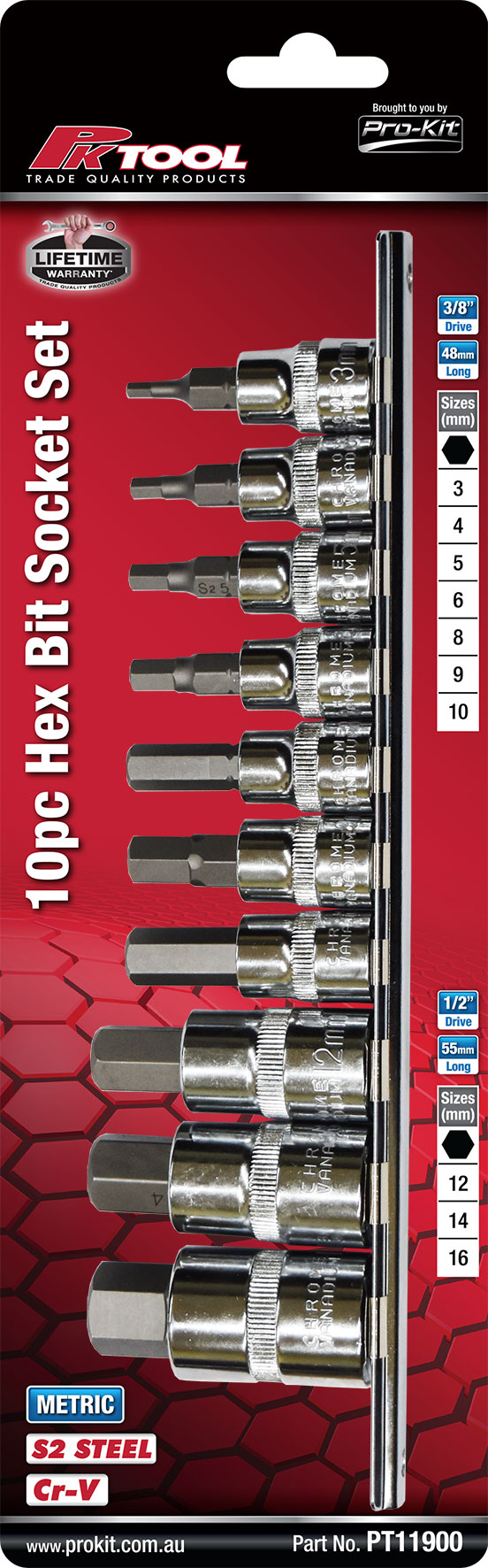 10pc 3/8” & 1/2” DR METRIC HEX BITS SOCKET SET
