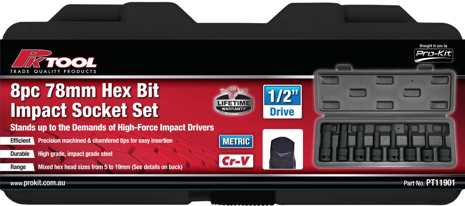 8pc 1/2” DR 78mm IMPACT HEX BITS SOCKET SET