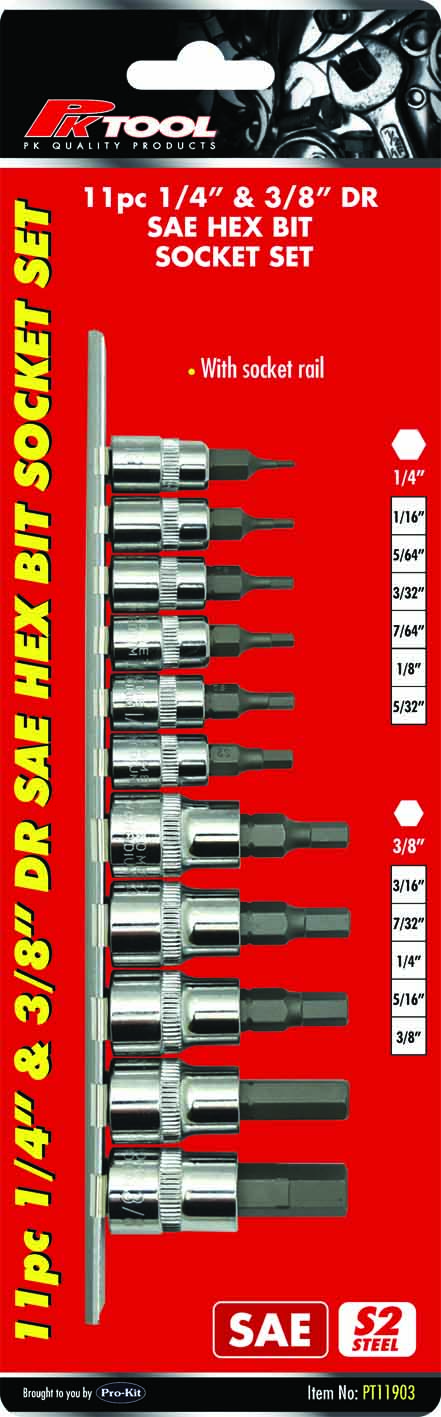 11pc 1/4” & 3/8” DR SAE HEX BITS SOCKET SET