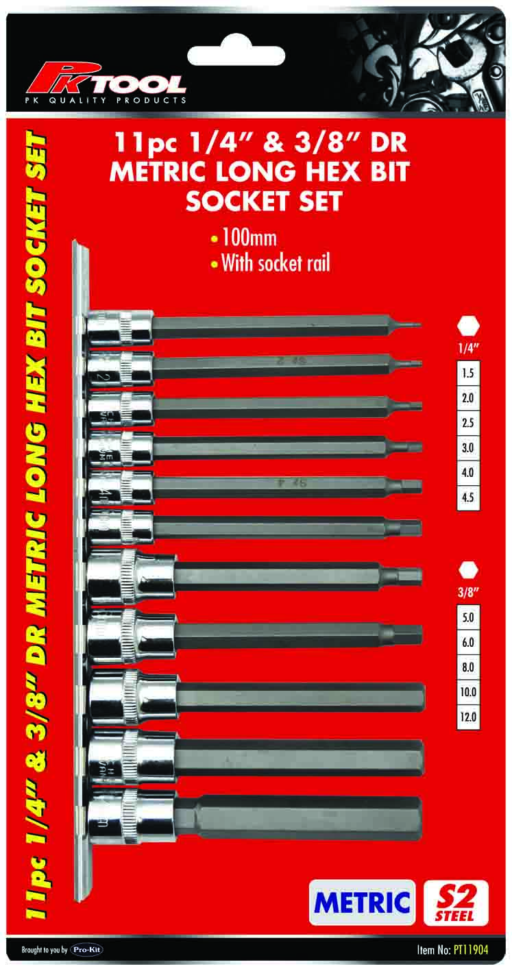 11pc 1/4” & 3/8” METRIC 100mm HEX BITS SOCKET SET