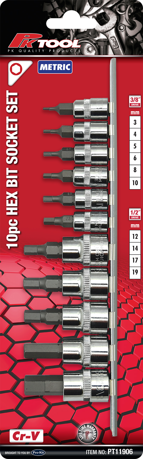 10pc 3/8” & 1/2” DR METRIC HEX BITS SOCKET SET