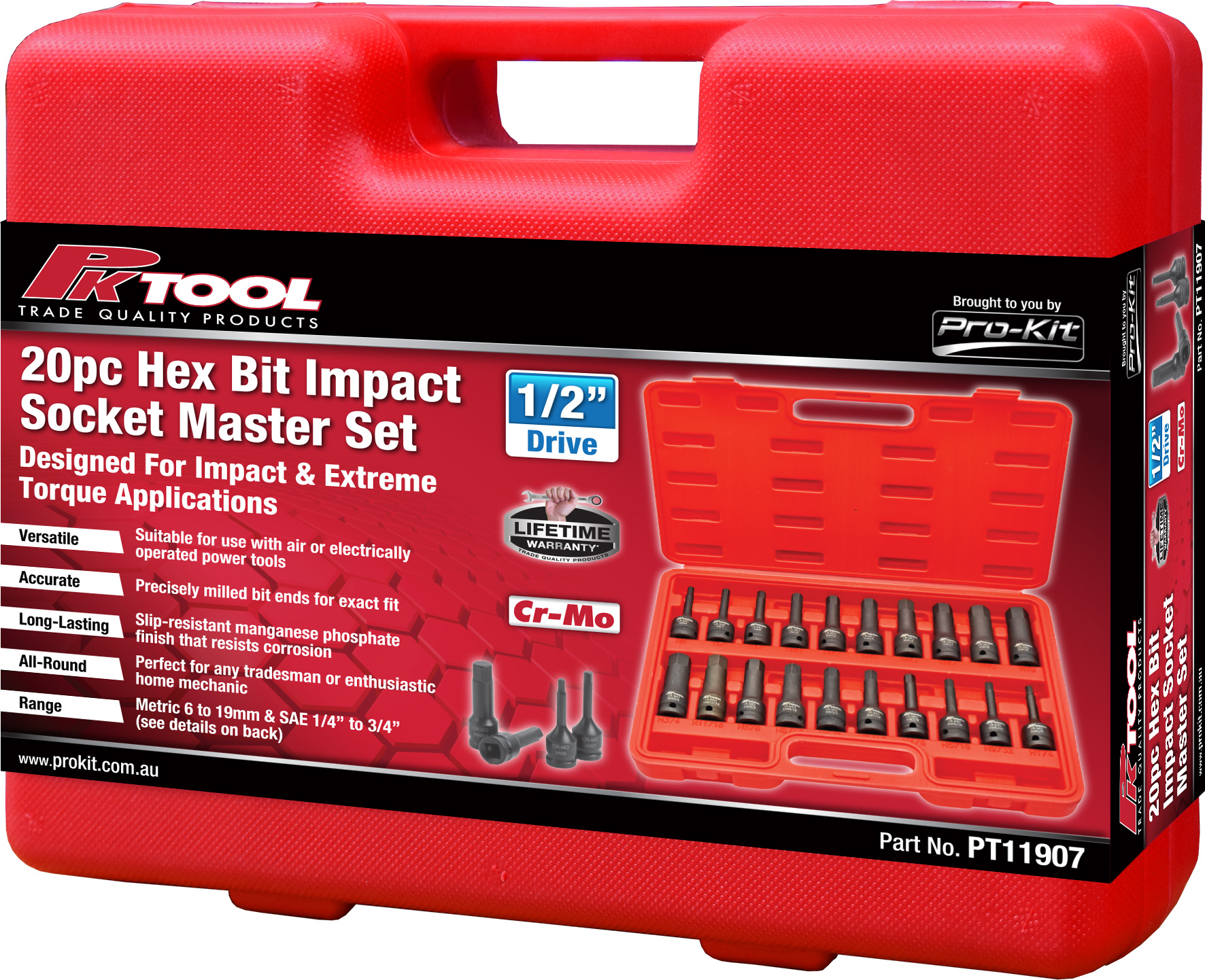 20pc 78mm 1/2˝ Dr Hex Bit Impact Socket Master Set