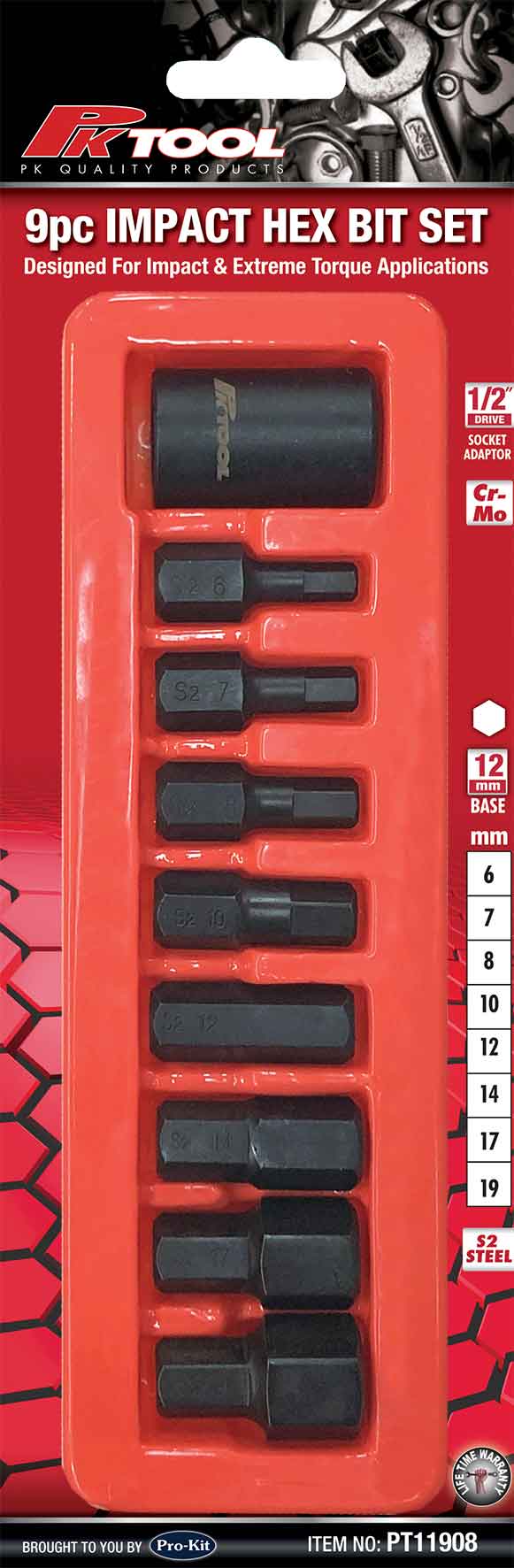 9pc 1/2˝ DR IMPACT HEX BIT SET