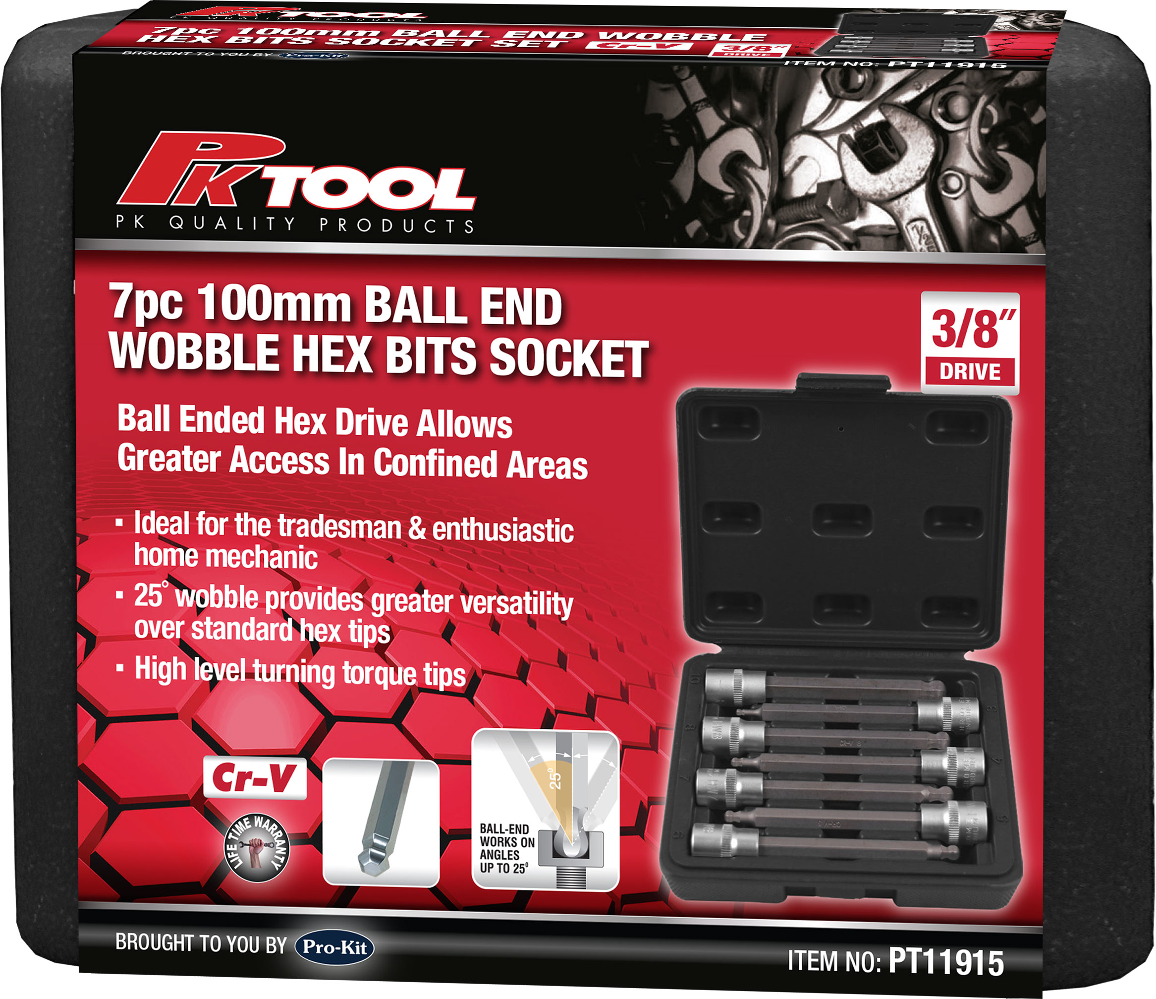 7pc 3/8” DR BALL END WOBBLE HEX BITS SOCKET SET