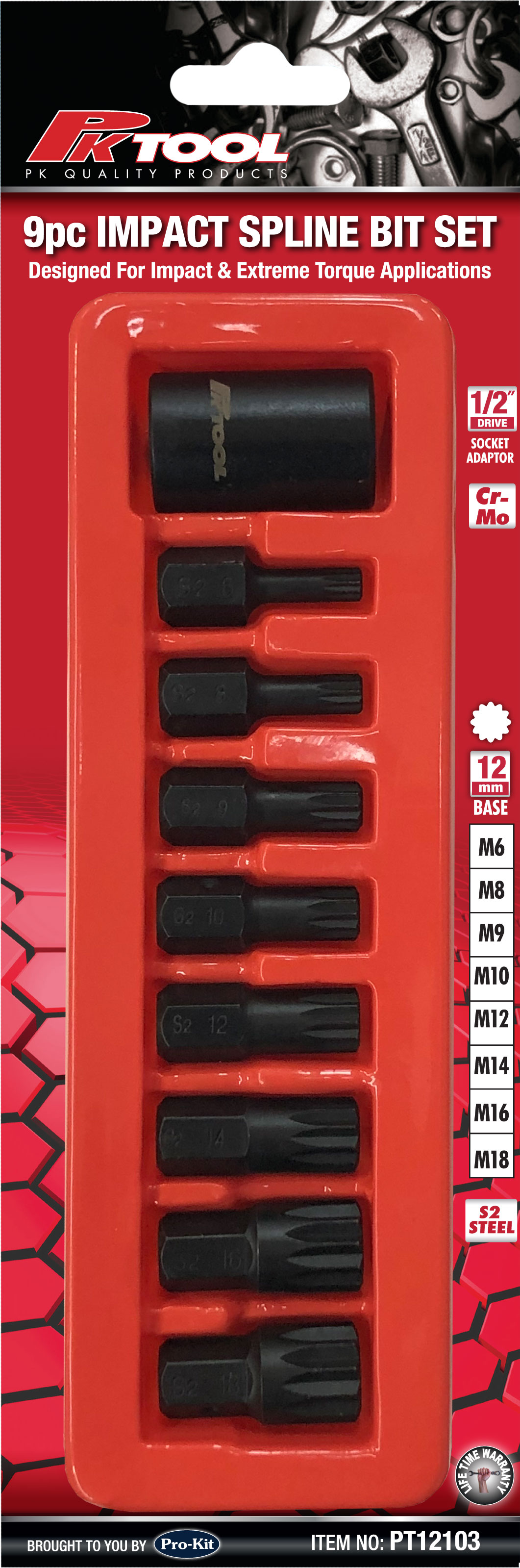 9pc 1/2˝ DR IMPACT SPLINE BIT SET