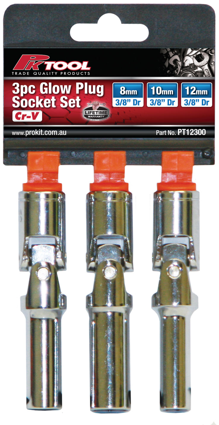 3pc 3/8” Dr Universal Joint Glow Plug Socket Set