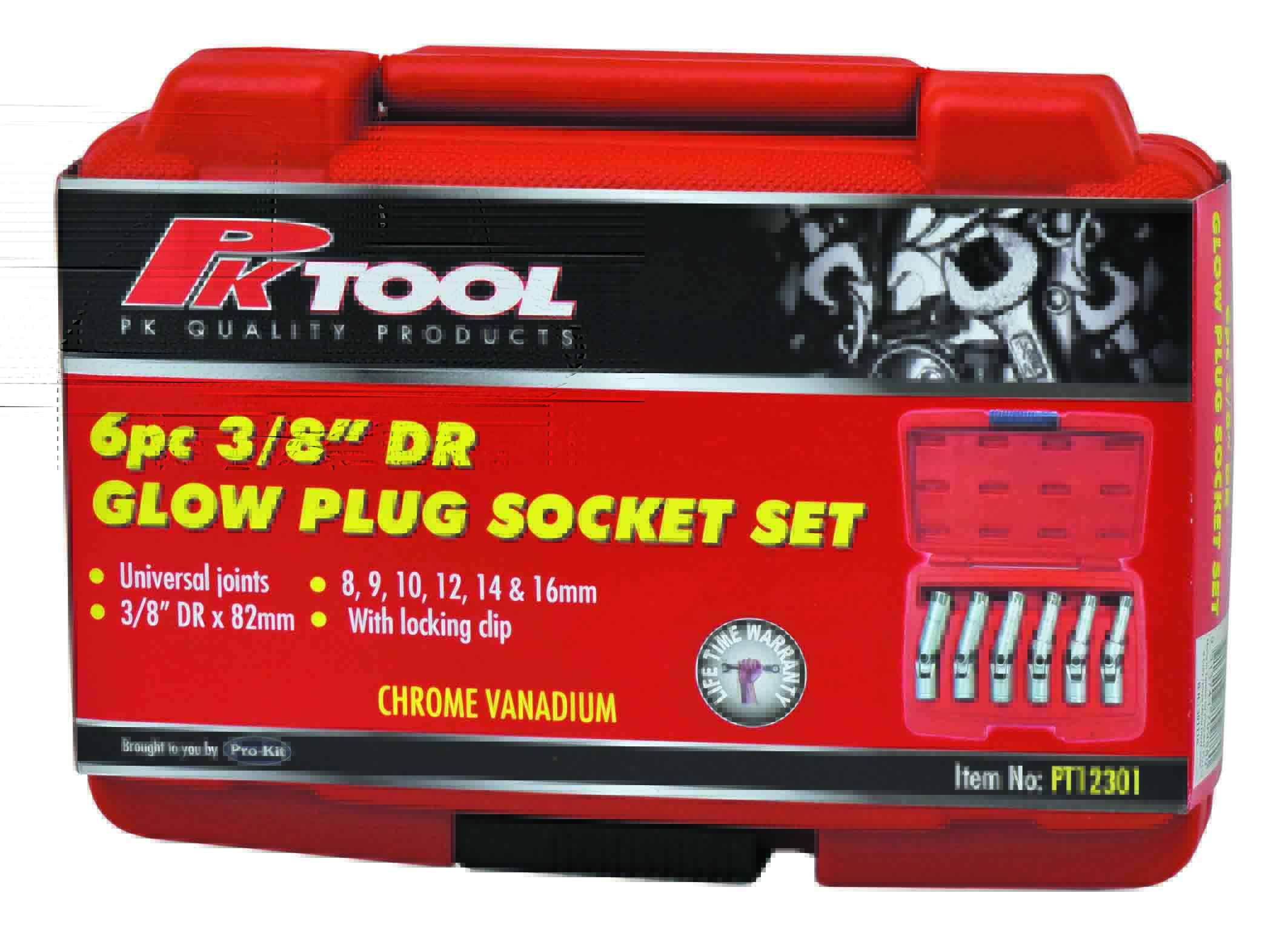 6pc 3/8” DRIVE Cr-V UNIVERSAL JOINT GLOW PLUG SOCKET SET