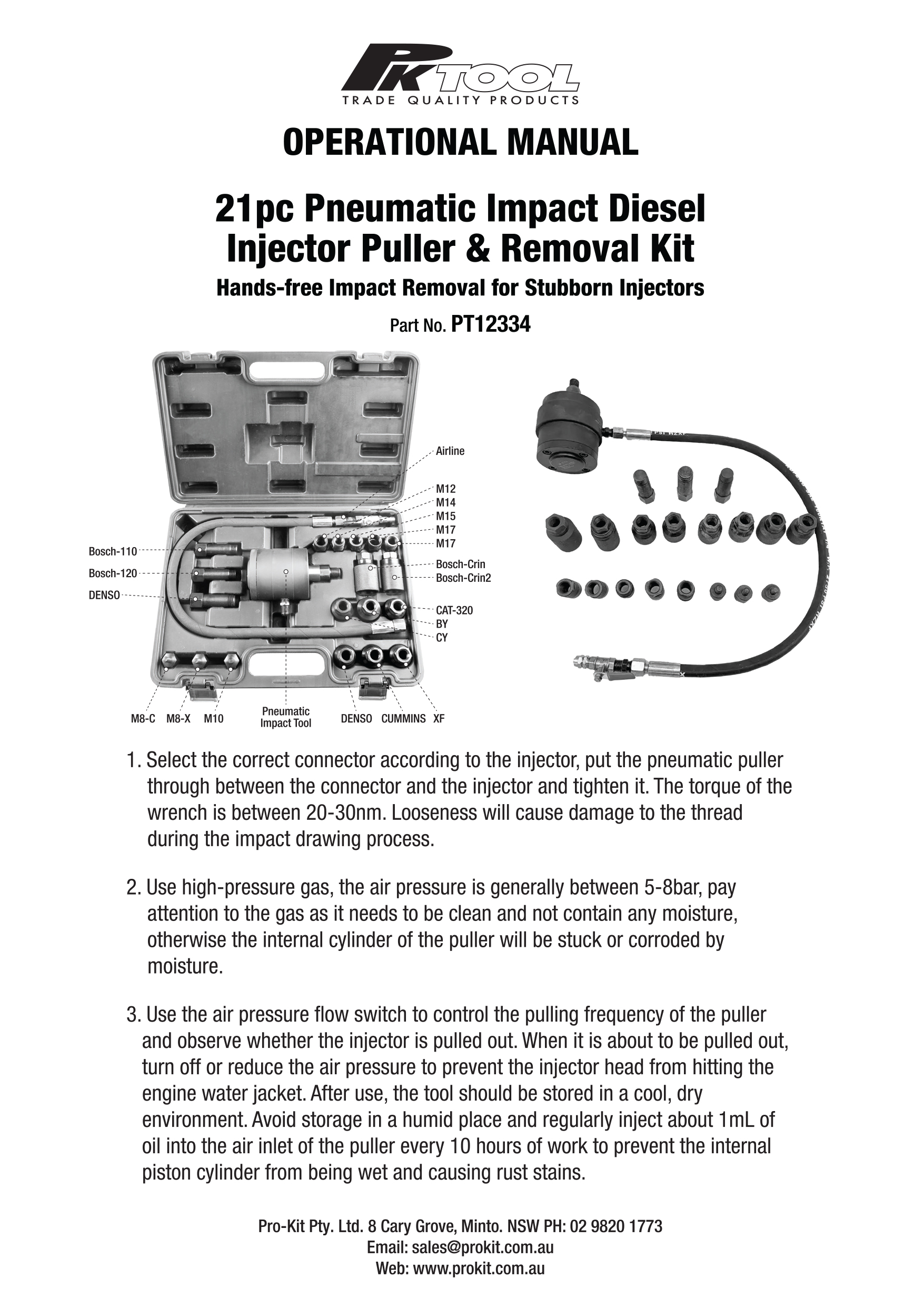 21pc Pneumatic Impact Diesel Injector Puller & Removal Kit