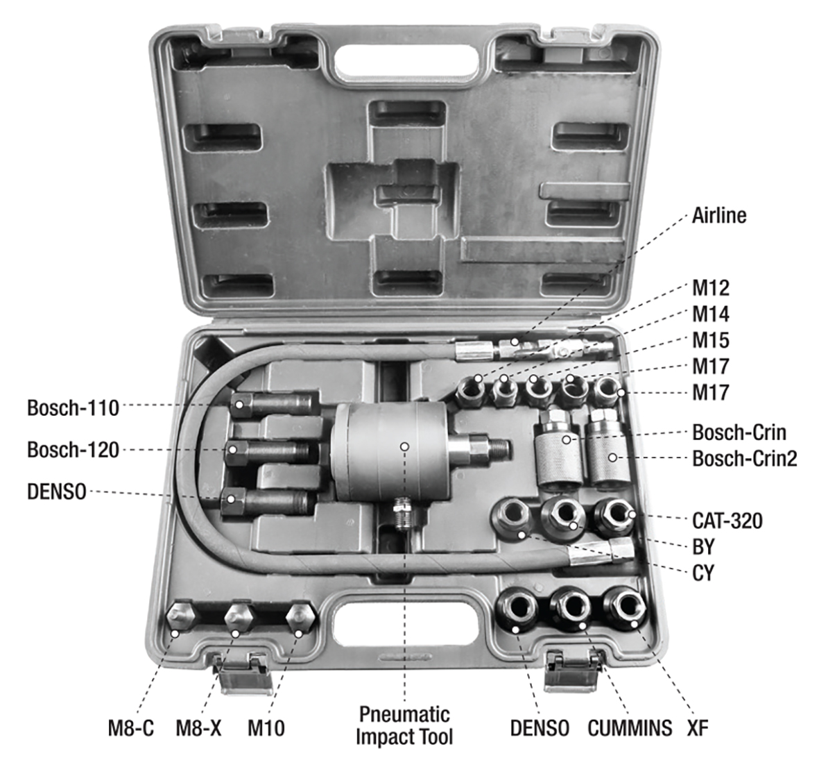 21pc Pneumatic Impact Diesel Injector Puller & Removal Kit