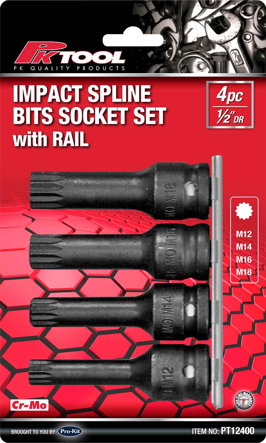 4pc 1/2” Cr-Mo 76mm IMPACT SPLINE BITS SOCKET SET