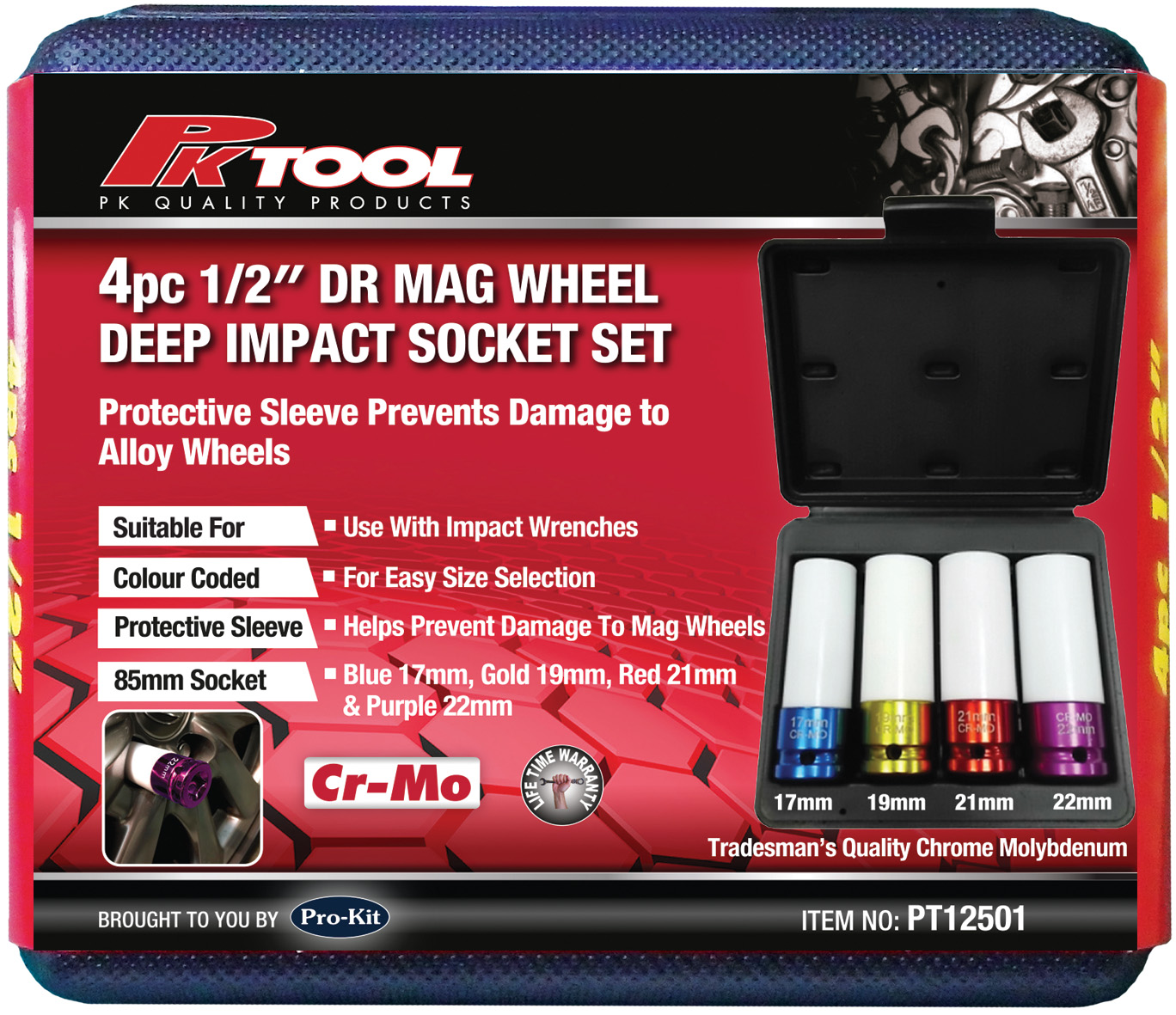 4pc 1/2” DRIVE METRIC MAG WHEEL Cr-V METRIC DEEP IMPACT SOCKET