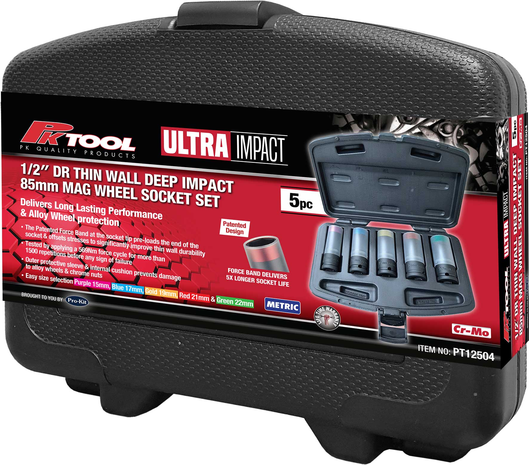 5pc 1/2” Dr Thin Wall Deep Impact 85mm Mag Wheel Socket Set