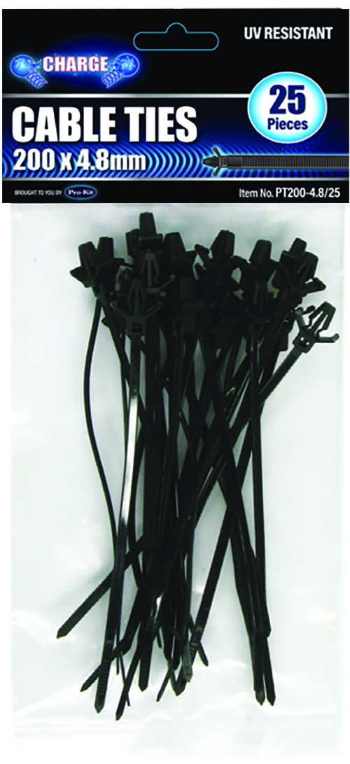 25pc 200 x 4.8mm Push Mount Style Cable Ties