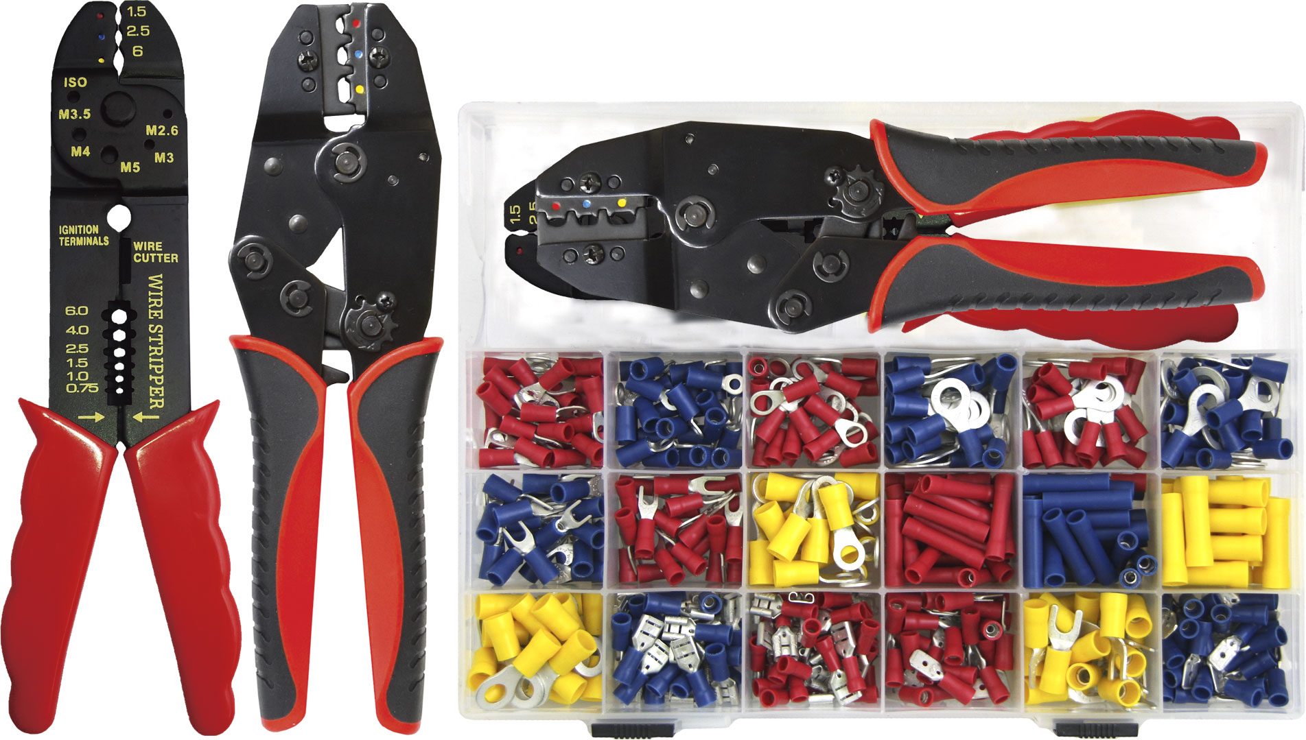450pc Mixed Terminals Kit with Ratchet Crimping Plier & Wire Stripper