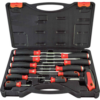 12pc Phillips & Blade Screwdriver Set with 7 Go Through 1/4" Dr Heads & T-Handle Ratchet Drive