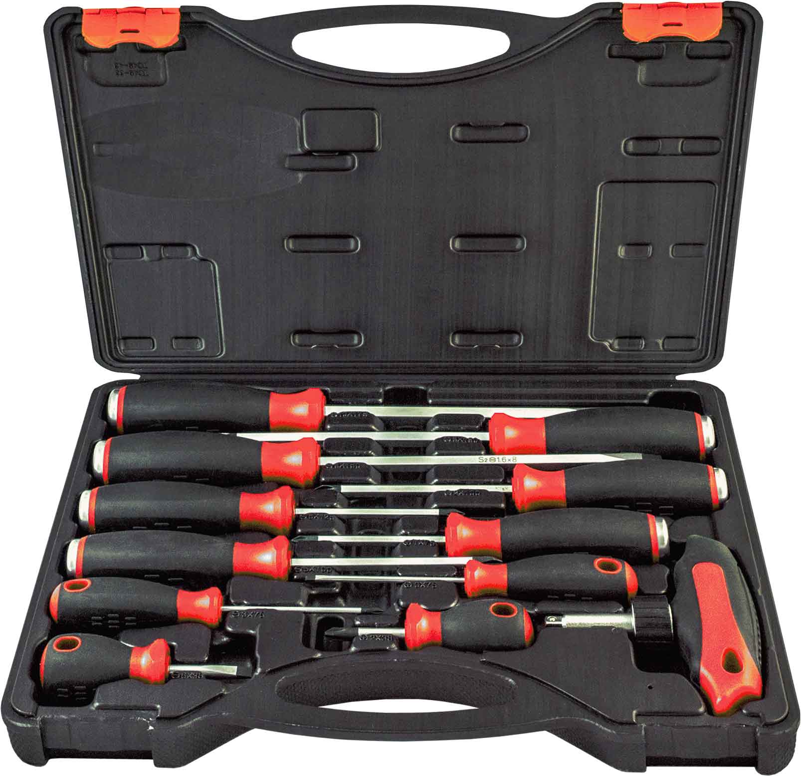 12pc Phillips & Blade Screwdriver Set with 7 Go Through 1/4″ Dr Heads & T-Handle Ratchet Drive