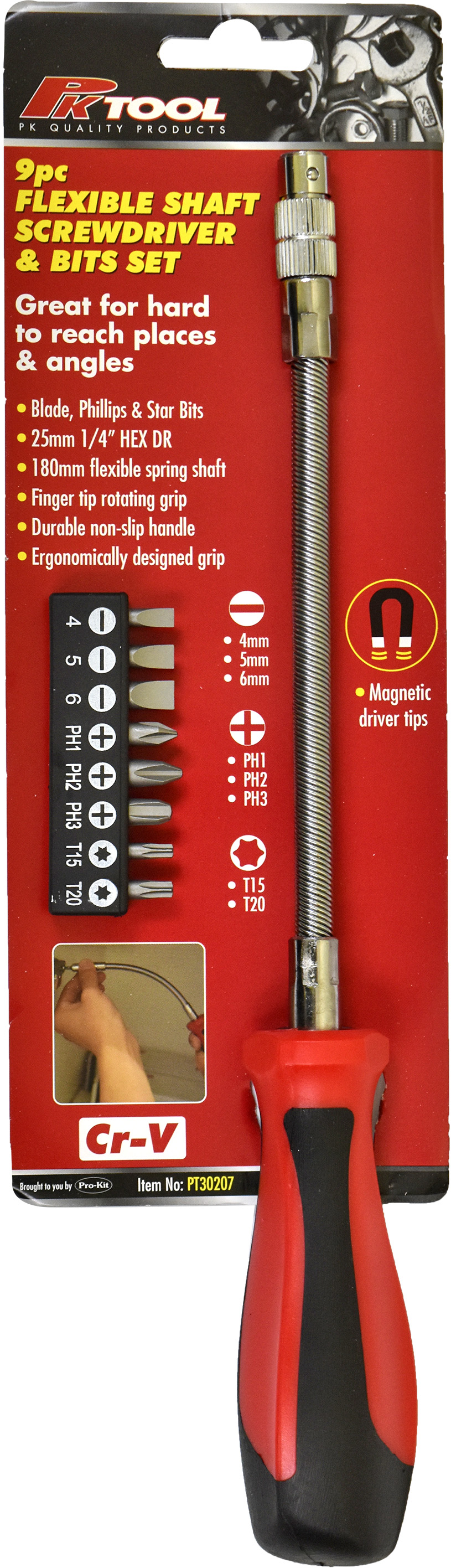 9pc Flexible Shaft Screwdriver & Bits Set
