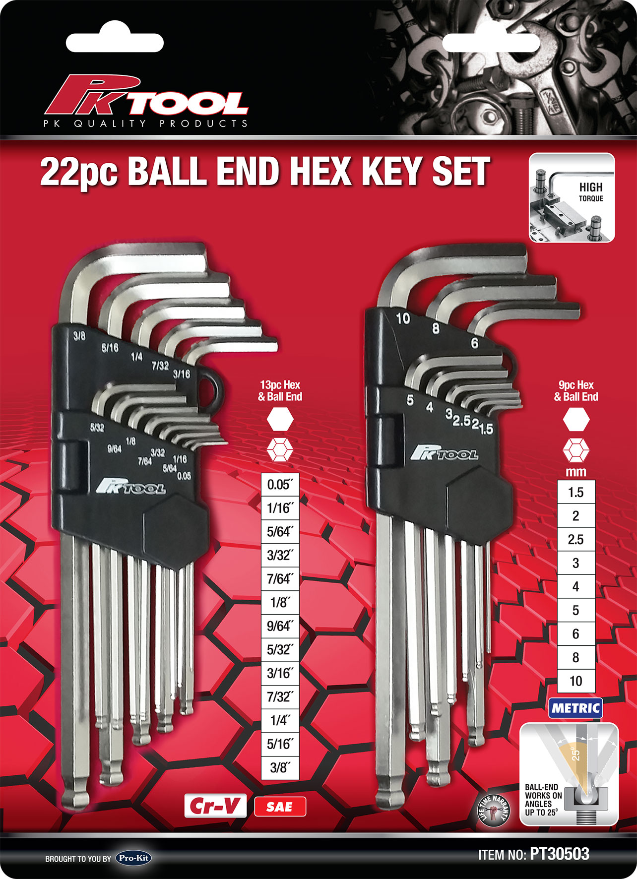 22pc Metric & SAE Ball End Hex Set