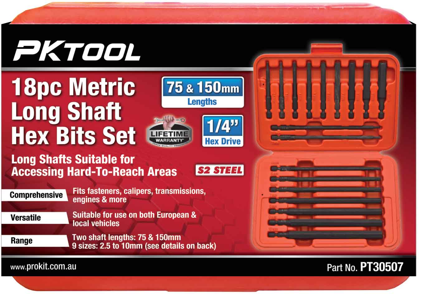 18pc 1/4” Hex Metric Long Shaft Hex Bits Set