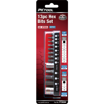 13pc 1/4” Dr & 10mm Hex Metric Hex Bits Set