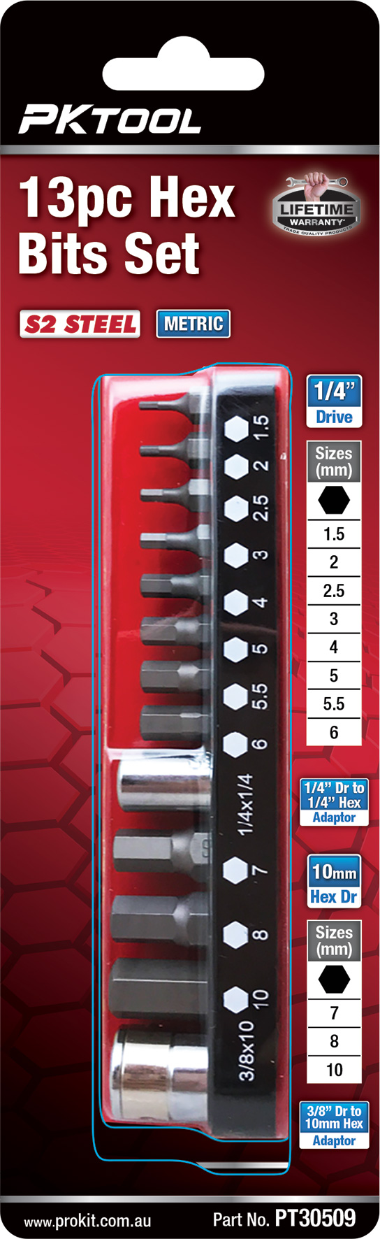 13pc 1/4” Dr & 10mm Hex Metric Hex Bits Set