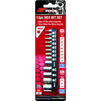 13pc 1/4” Dr & 10mm Hex SAE Hex Bits Set
