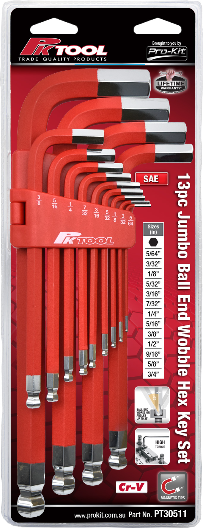 13pc SAE Jumbo Ball End Wobble Hex Key Set
