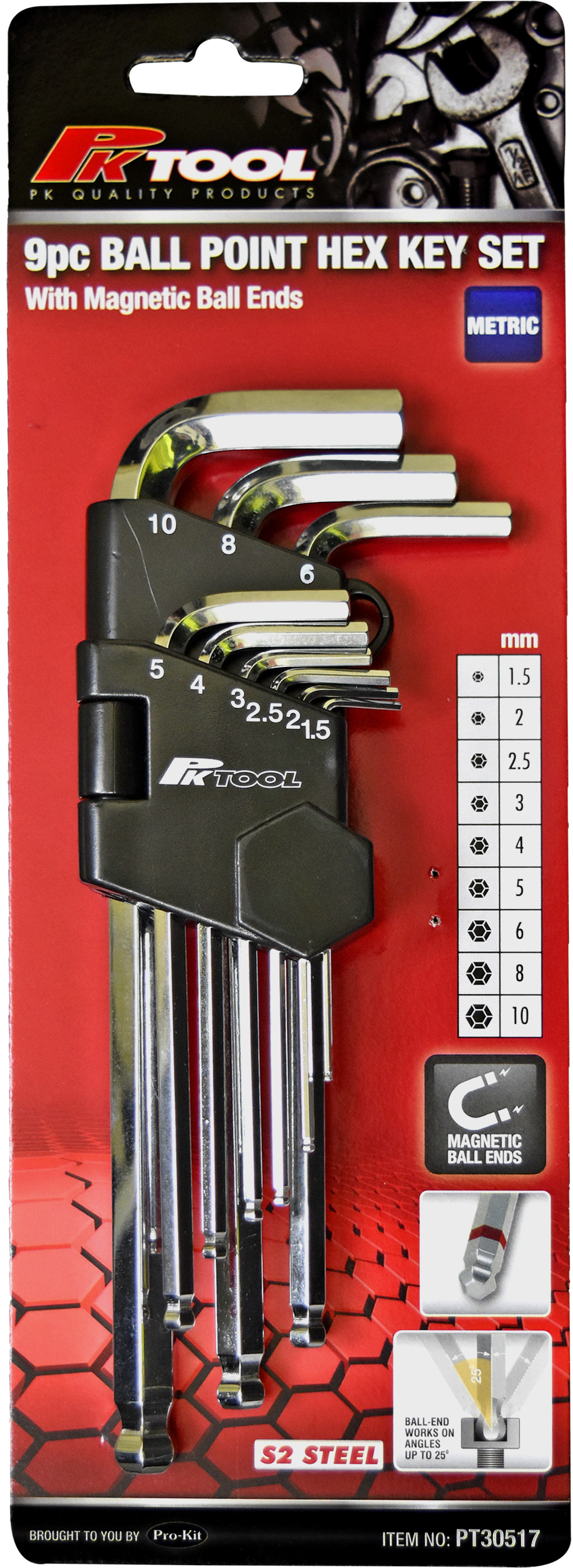 9pc Metric Ball End Hex Key Set