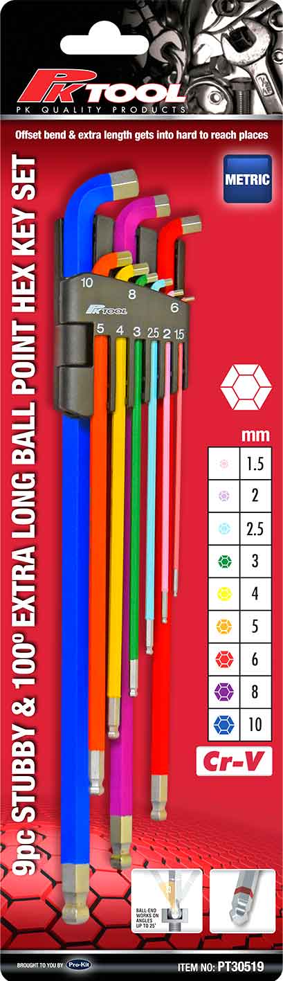 9pc Stubby Head and 100° Extra Long Ball Point Hex Key Set