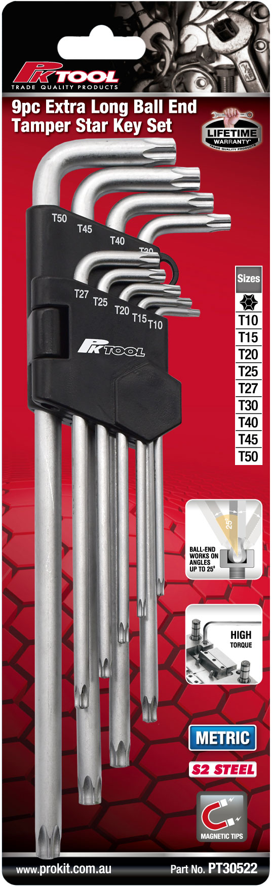 9pc Metric Extra Long Ball End Tamper Star Key Set