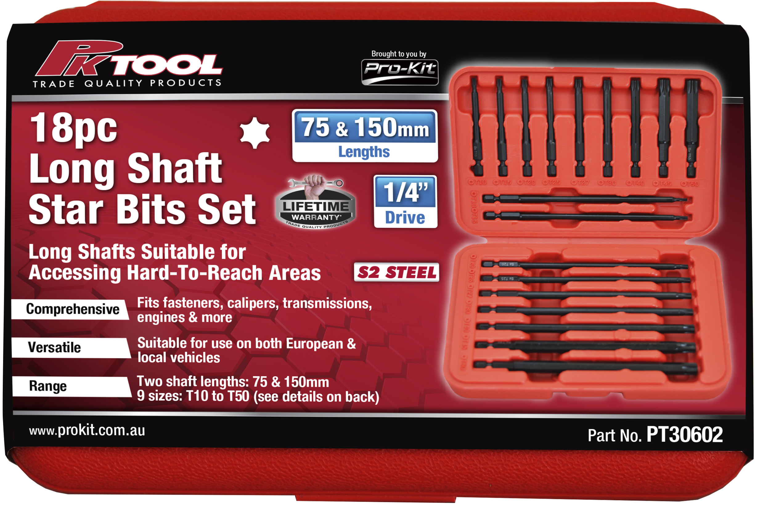 18pc 1/4″ Dr Long Shaft Star Bits Set
