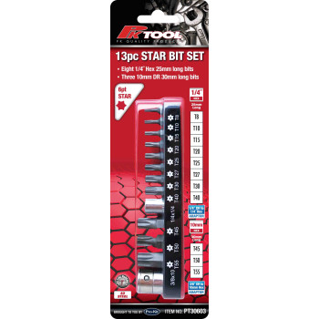 13pc 1/4” & 10mm Hex S2 Steel Bits Star Set
