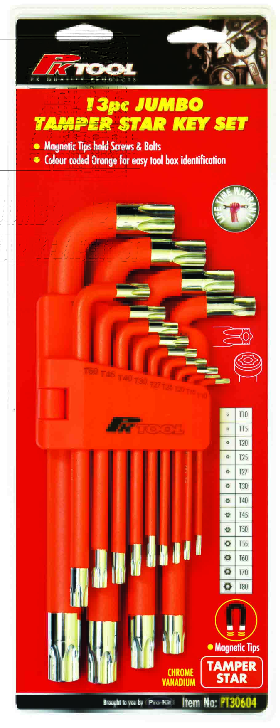 13pc Jumbo Long Tamper Star Hex Key Set with Magnetic End Tips