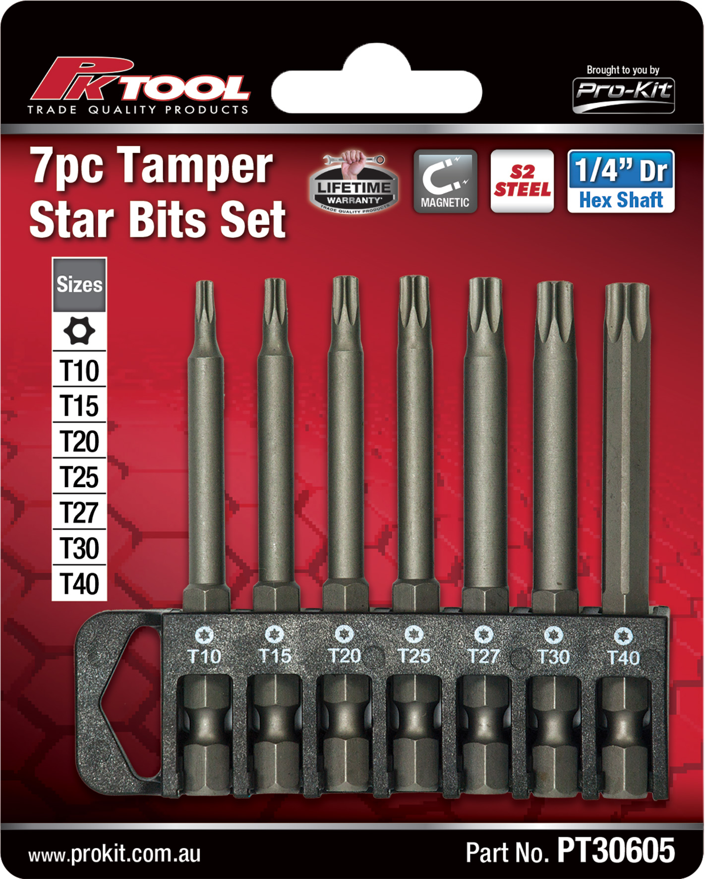 7pc 1/4” Dr Hex 70mm Tamper Star Bits Set