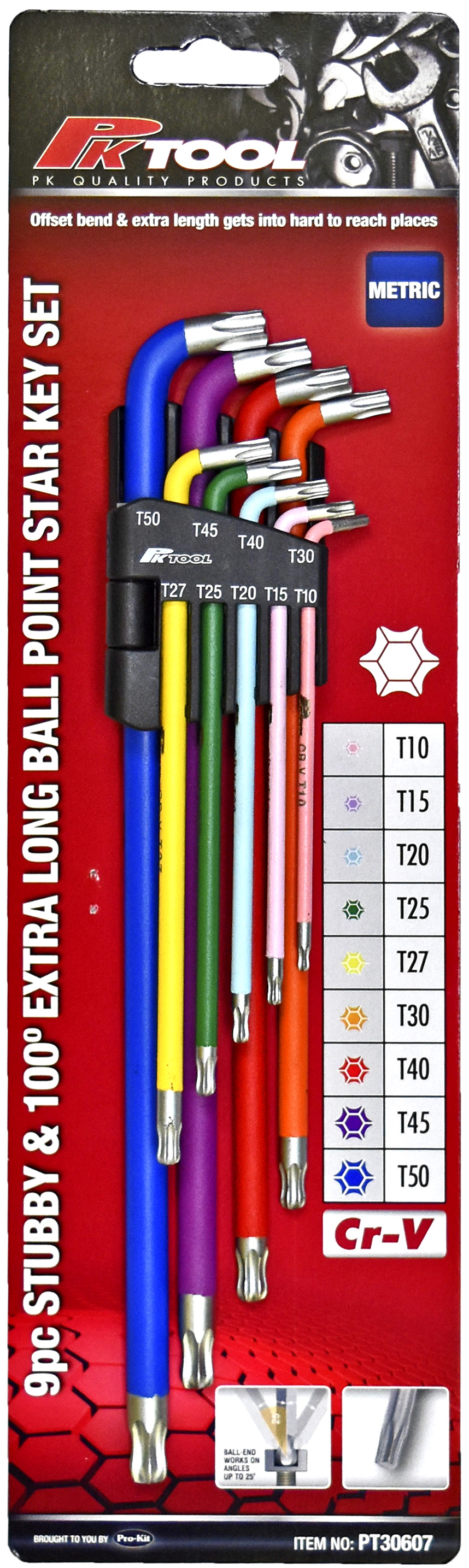 9pc Metric Stubby Head & 100° Extra Long Ball Point Star Key Set