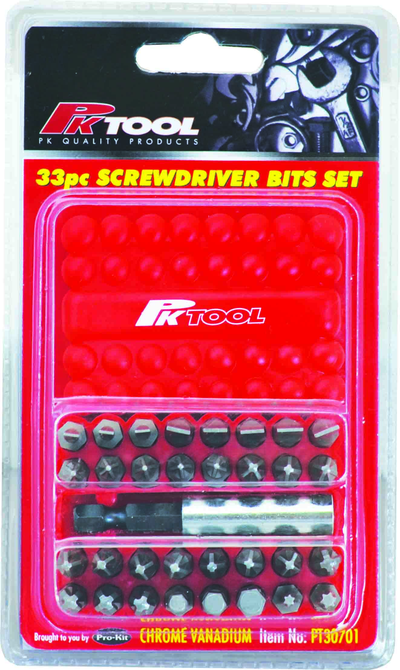 33pc 1/4” Hex Dr Screwdriver, Hex & Star Bits Set