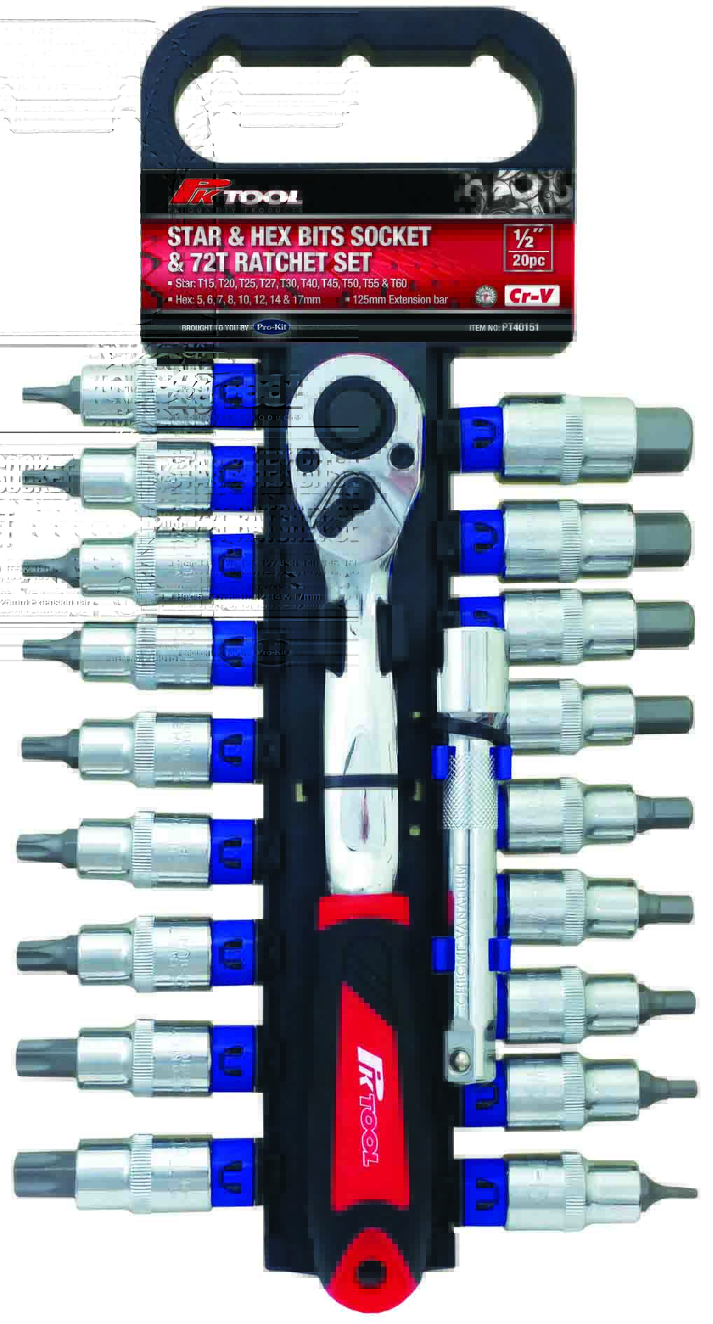 20pc 1/2” DR Cr-V STAR, HEX BIT SOCKET & RATCHET SET