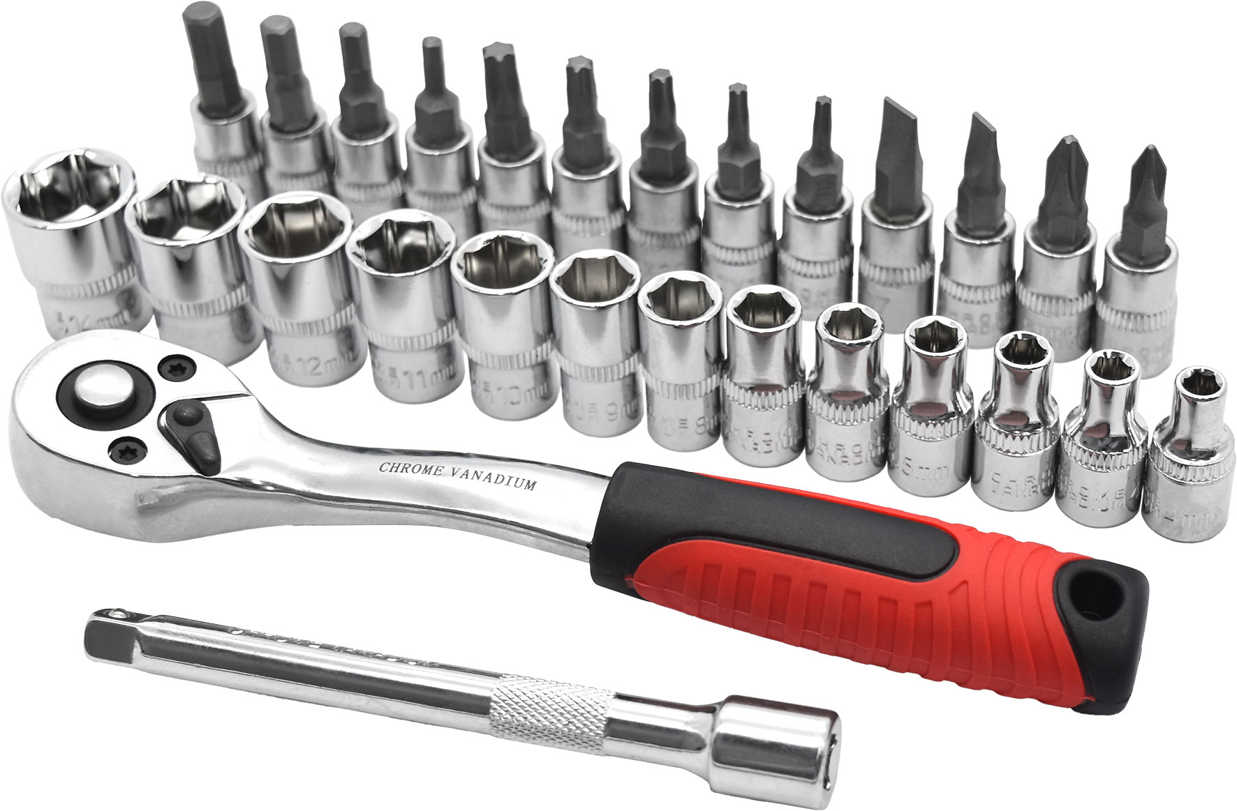 28pc 150mm 1/4” Dr Regular Socket, Screwdriver & Star Bit Socket & Ratchet Set