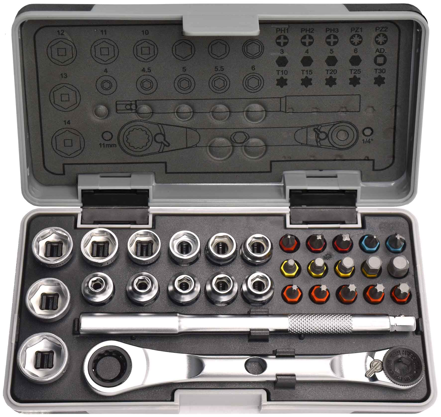 30pc Low Profile Double Ended Ratchet, Sockets & Bits Set