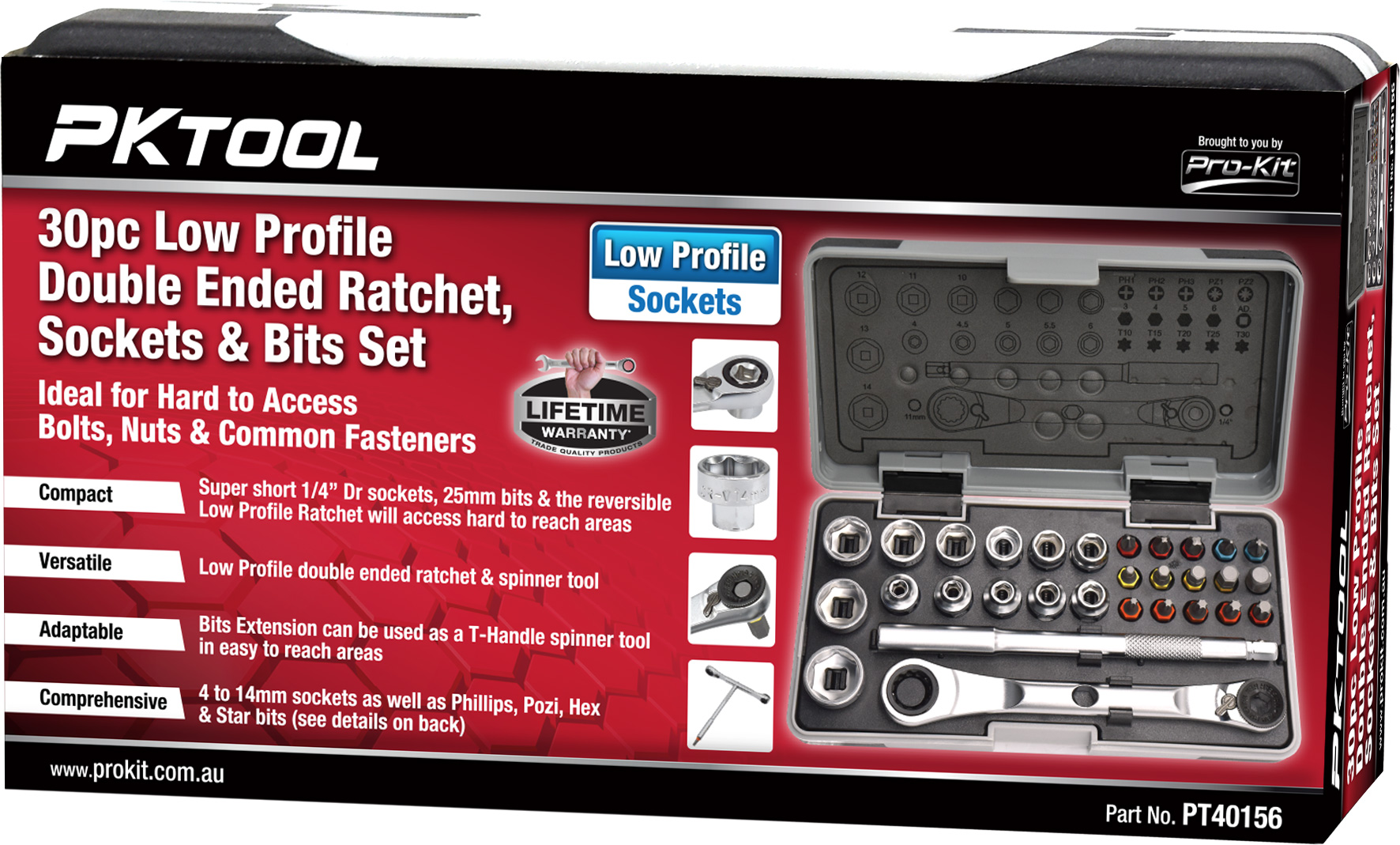 30pc Low Profile Double Ended Ratchet, Sockets & Bits Set