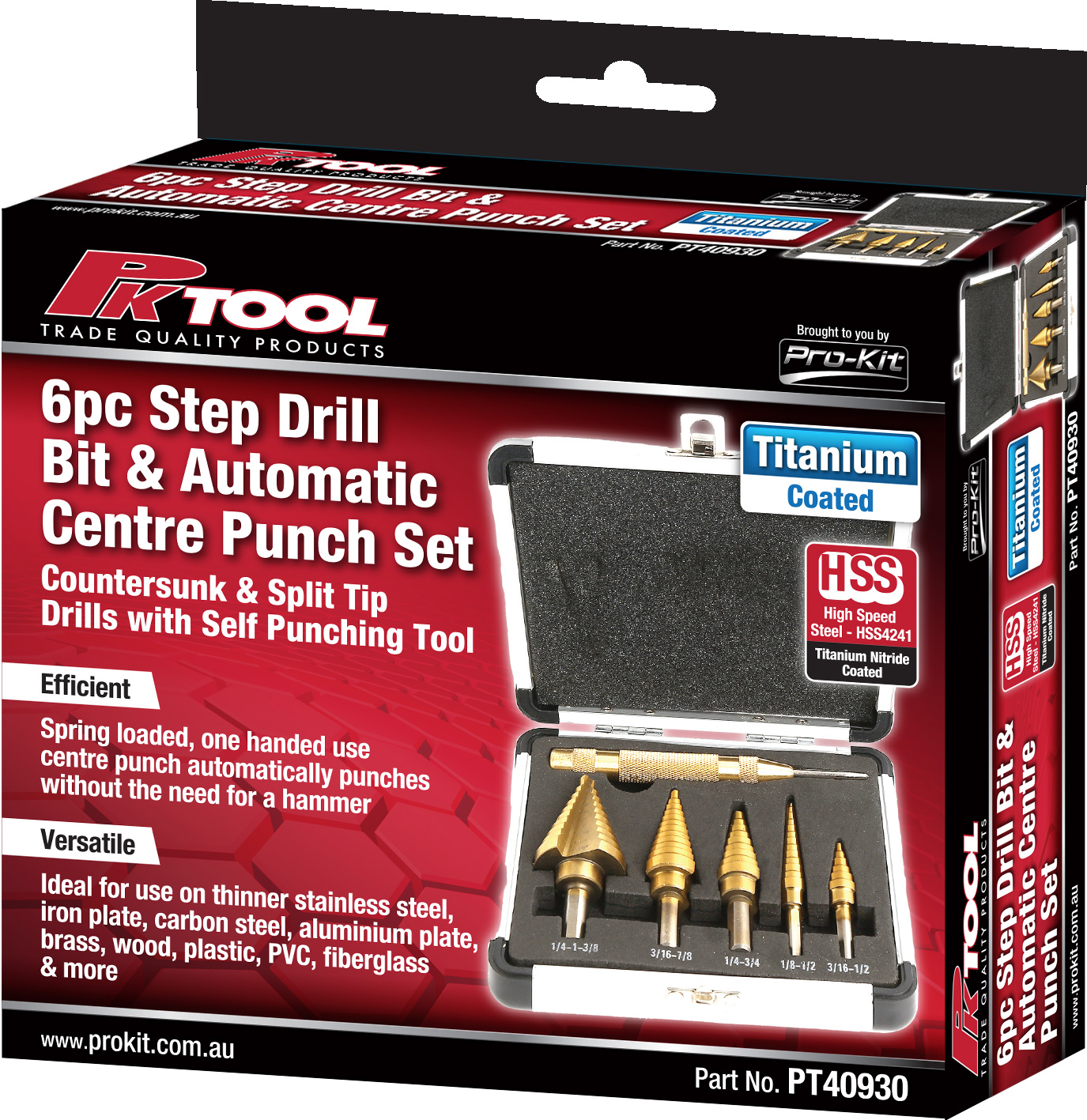 6pc Step Drill Bit & Automatic Centre Punch Set