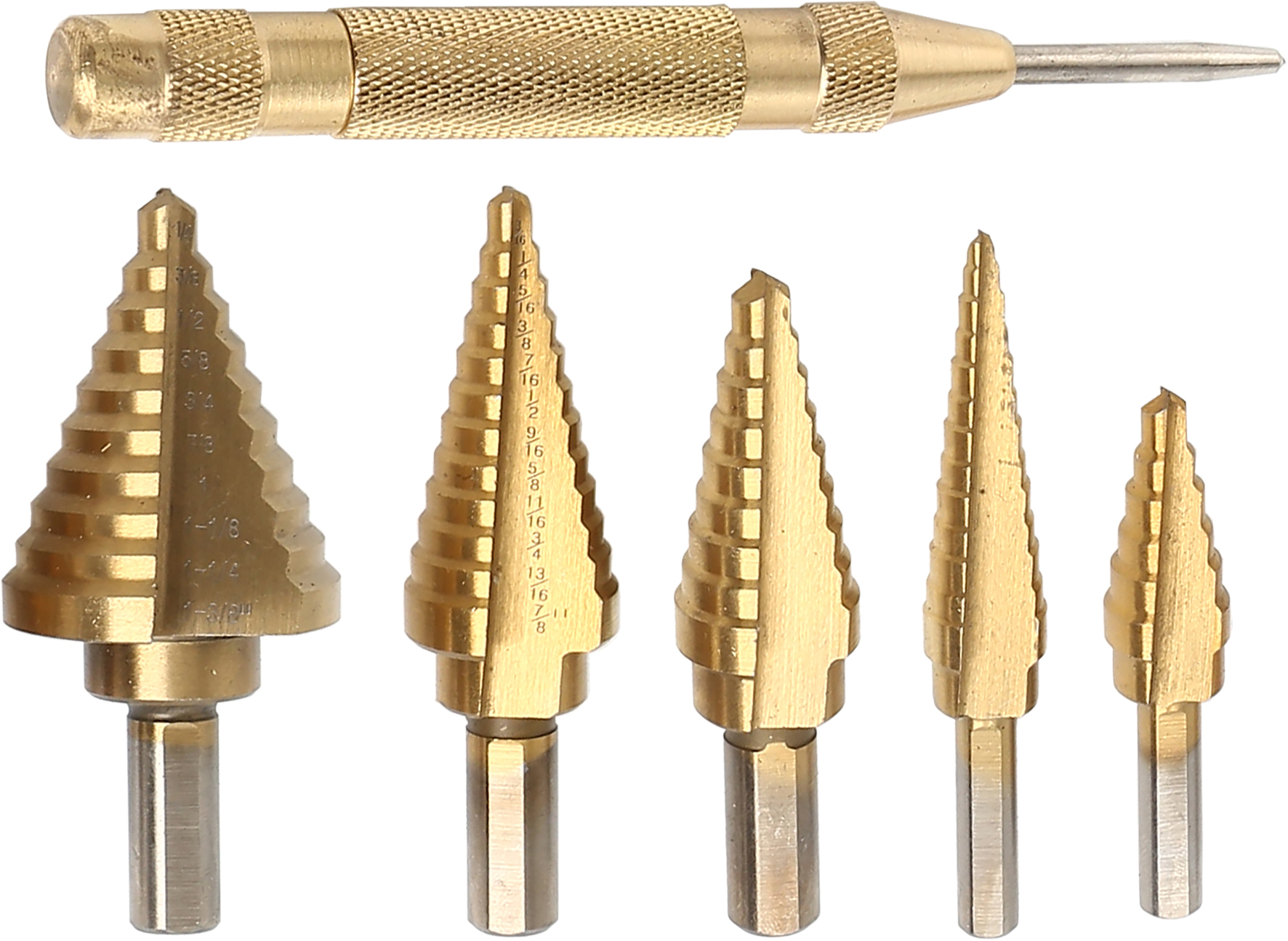 6pc Step Drill Bit & Automatic Centre Punch Set