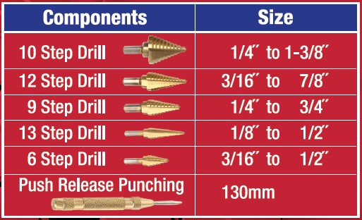 6pc Step Drill Bit & Automatic Centre Punch Set