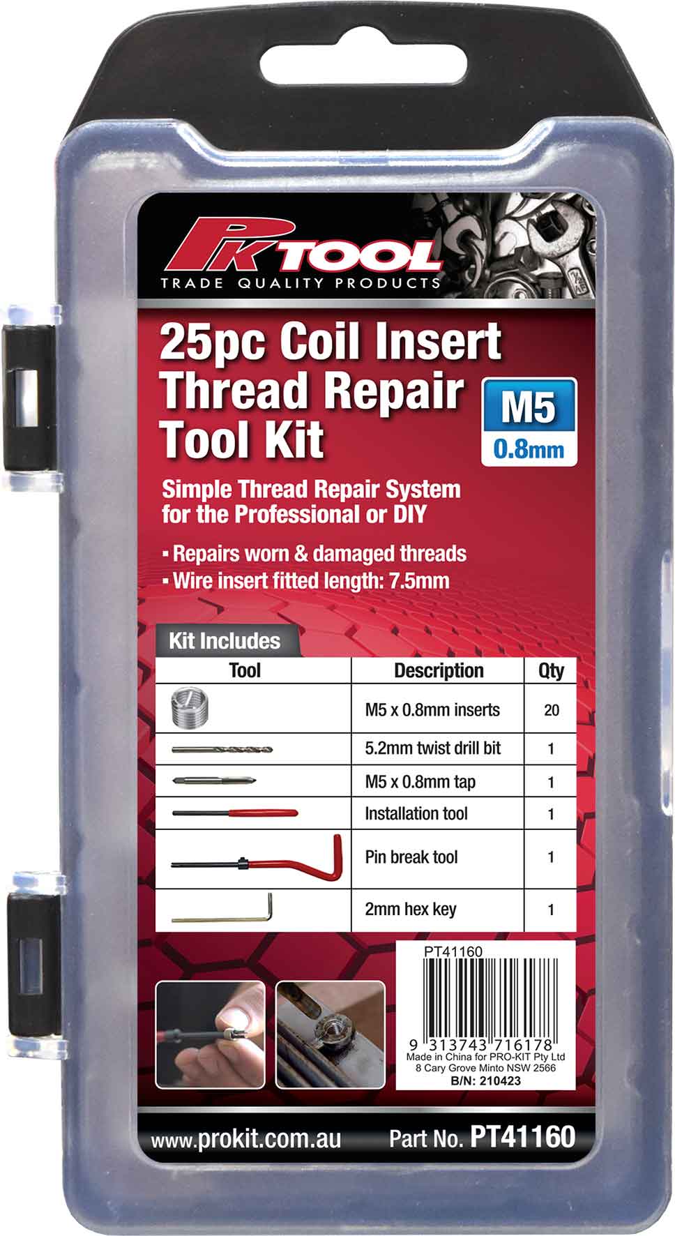 25pc M5 COIL INSERT THREAD REPAIR TOOL SET