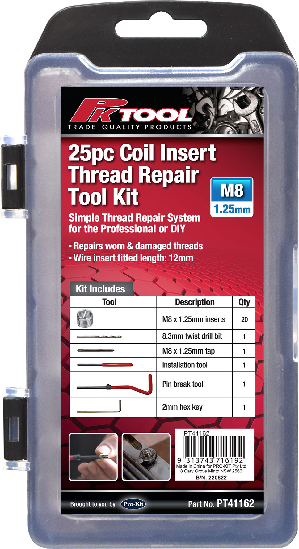 25pc M8 COIL INSERT THREAD REPAIR TOOL SET