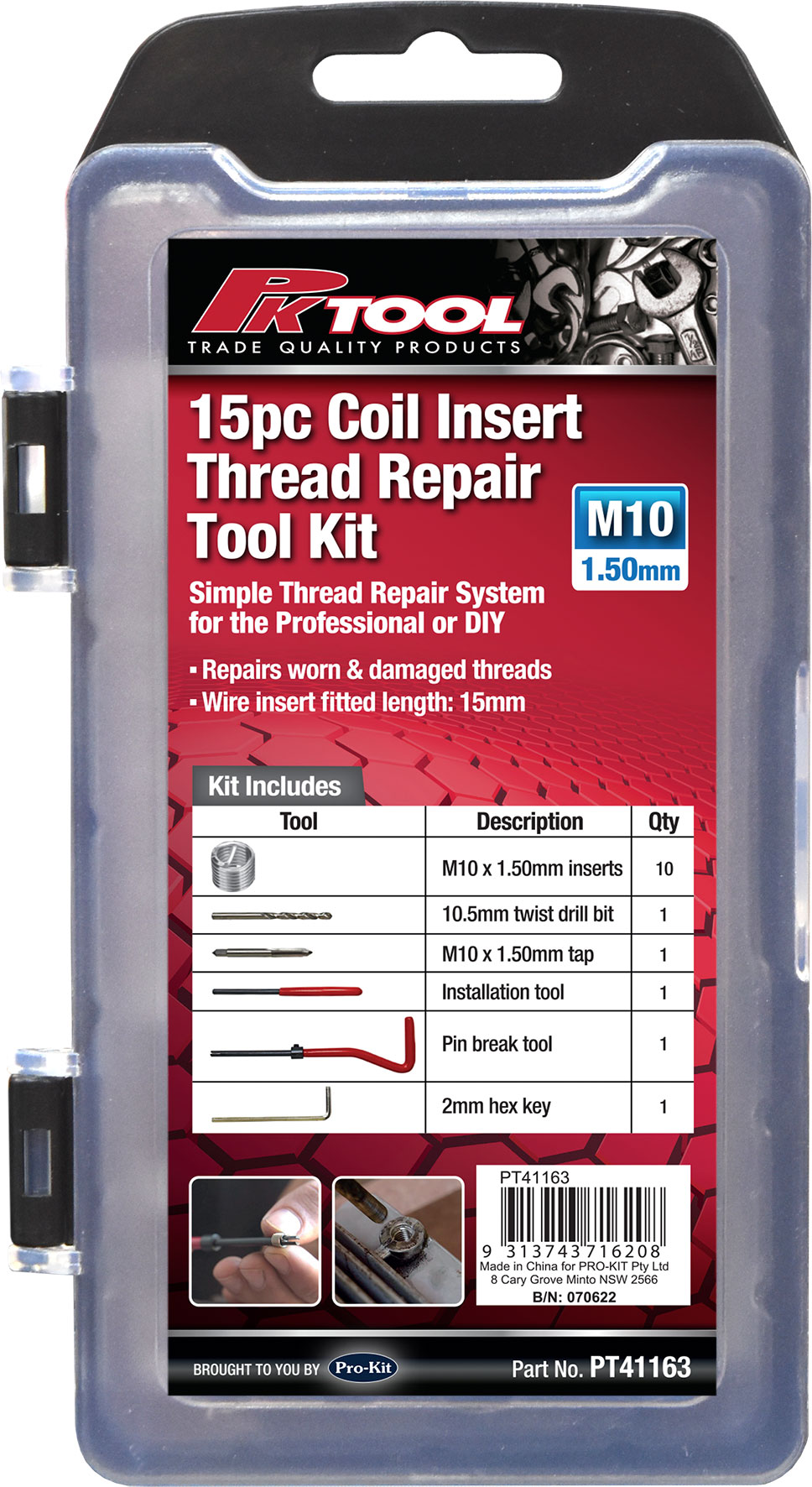 15pc M10 COIL INSERT THREAD REPAIR TOOL SET