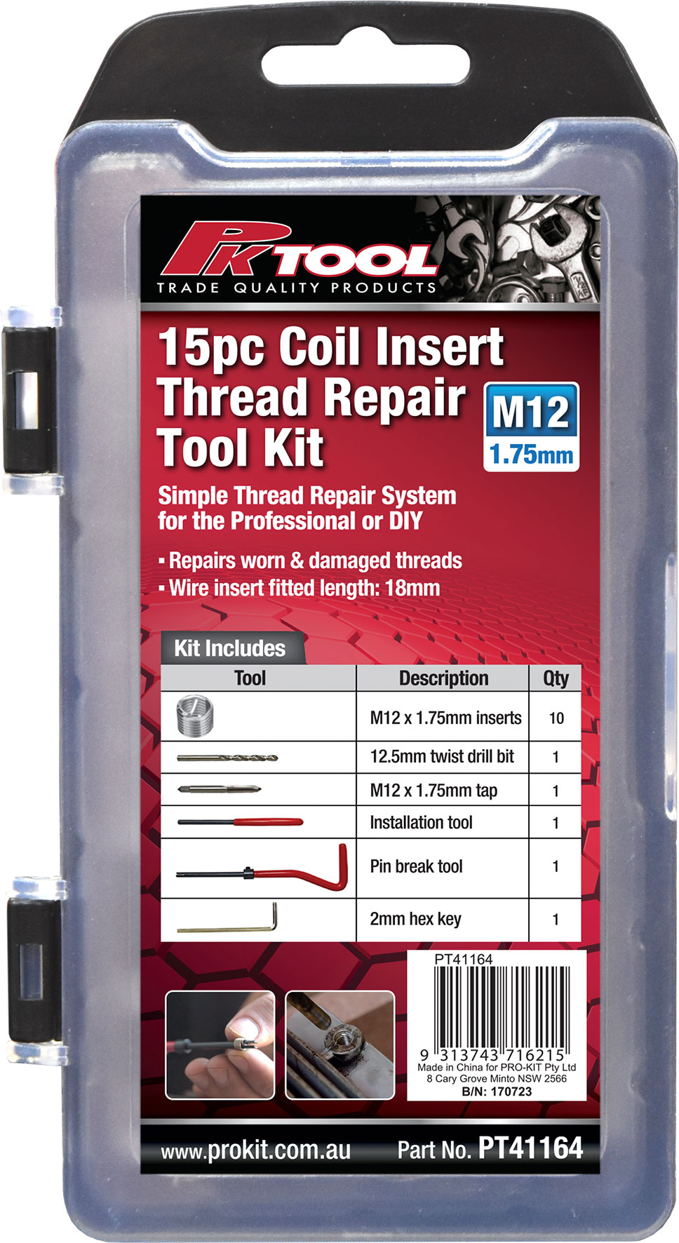15pc M12 COIL INSERT  THREAD REPAIR  TOOL SET